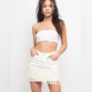 NWT Studded Fringe Festival White Denim Stretch Mini American Bazi Small